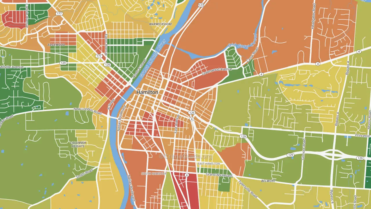Dayton-Campbell Historic District, Hamilton, OH Map of Arson Rates