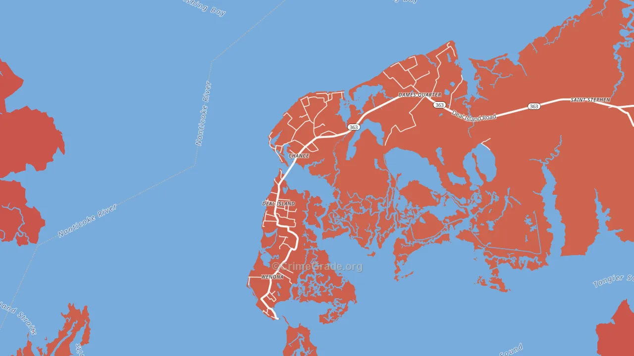 Deal Island, MD Map of Arson Rates