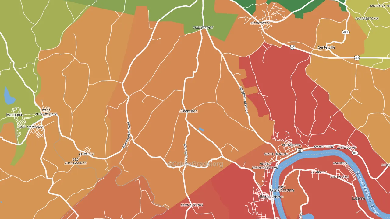 Deemston, PA Map of Arson Rates