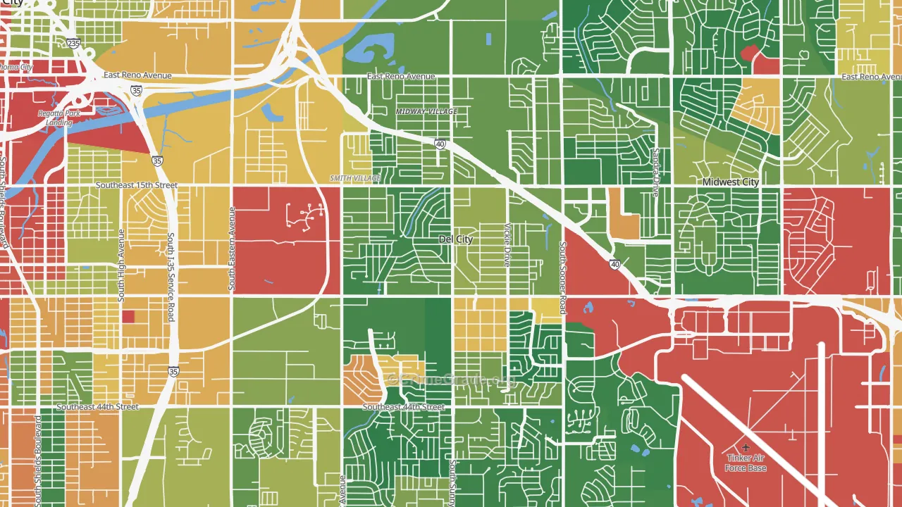 Del City, OK Map of Arson Rates