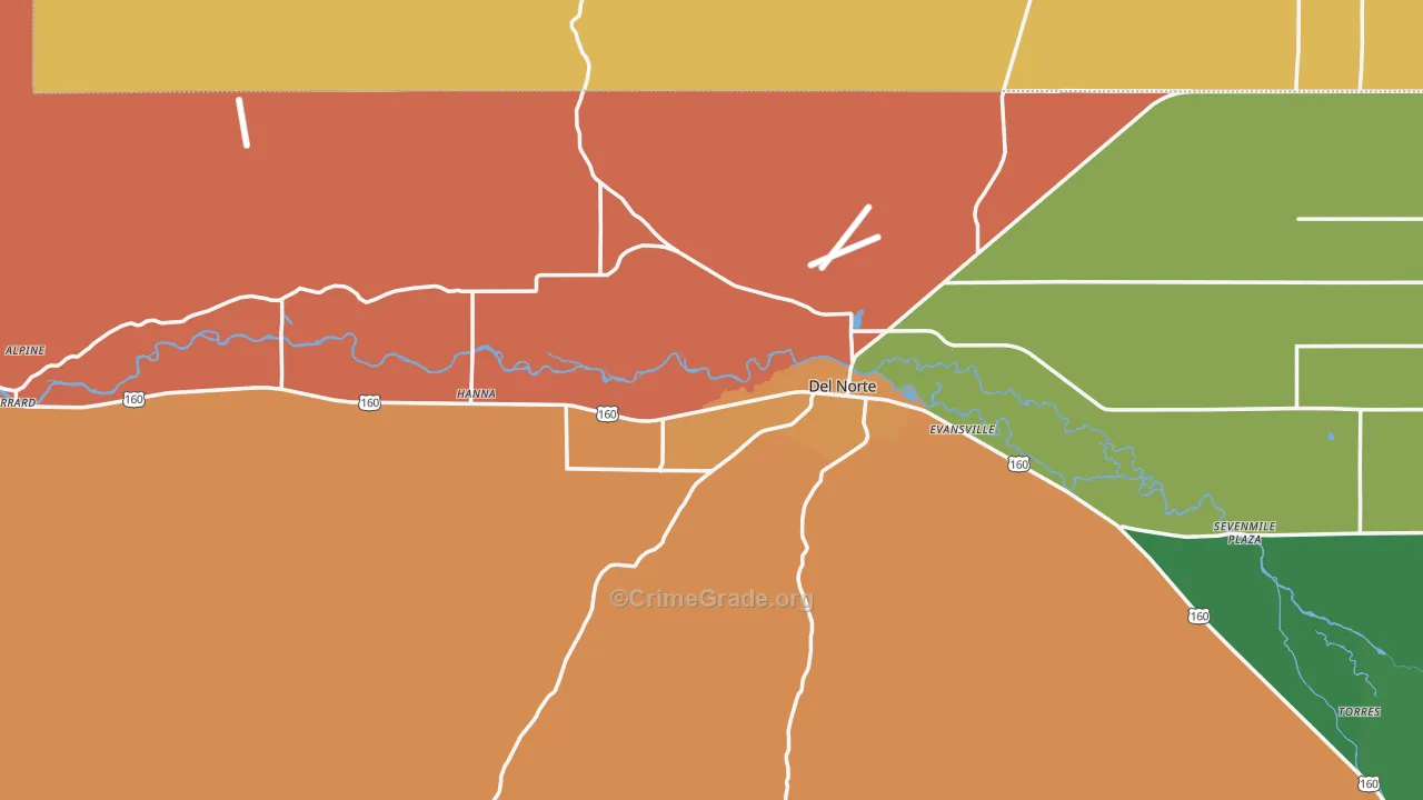 Del Norte, CO Map of Arson Rates