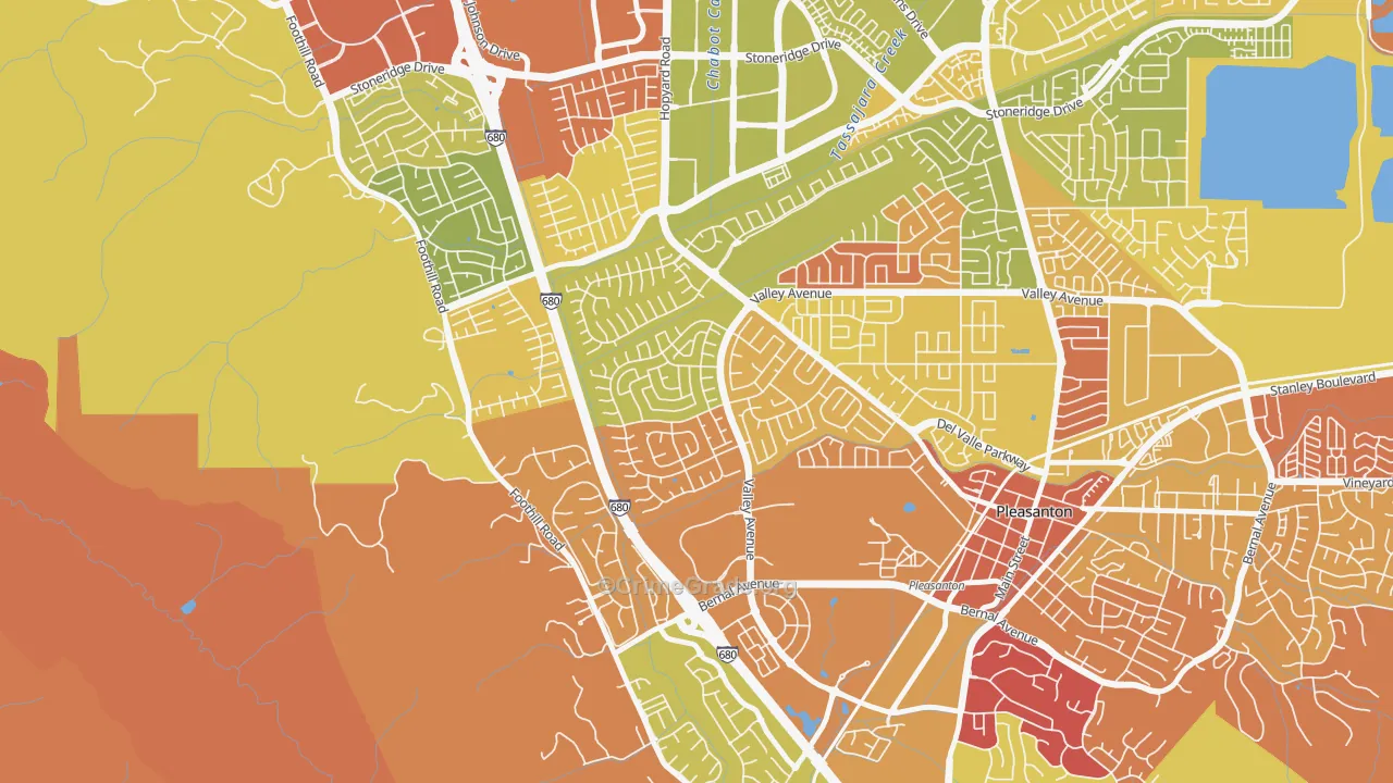 Del Prado, Pleasanton, CA Map of Arson Rates