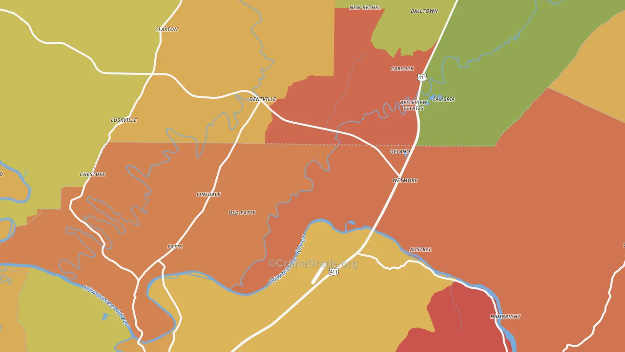 Delano, TN Map of Arson Rates