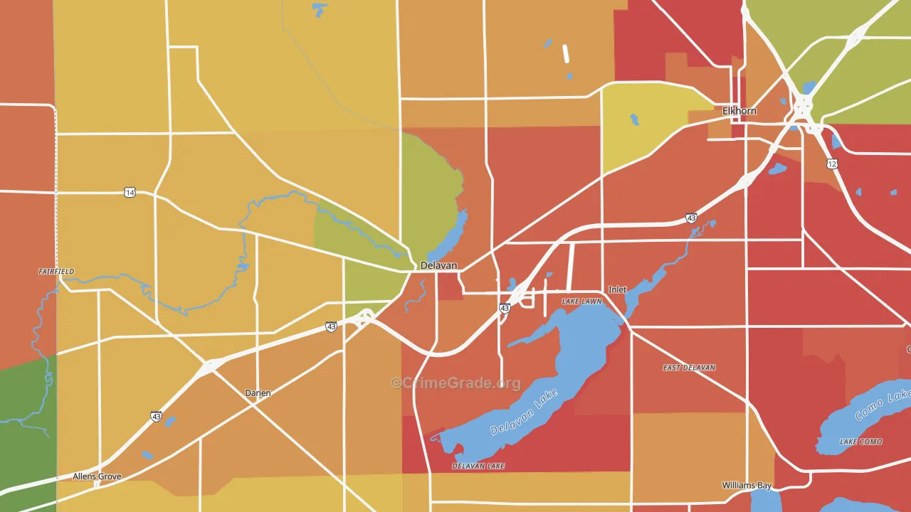 Delavan, WI Map of Arson Rates