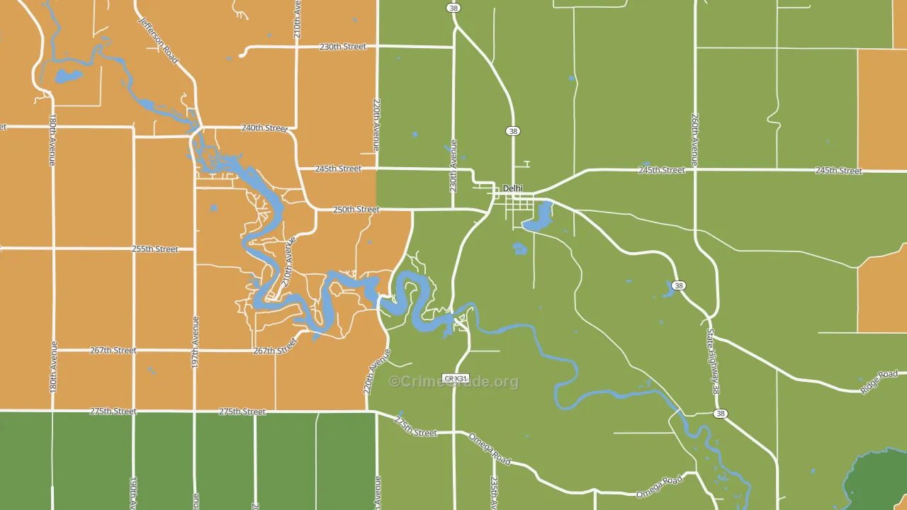 Delhi, IA Map of Arson Rates