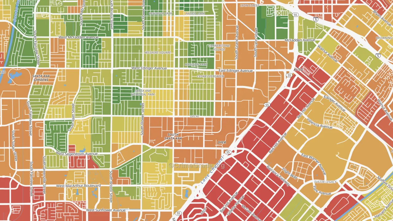 Delhi, Santa Ana, CA Map of Arson Rates