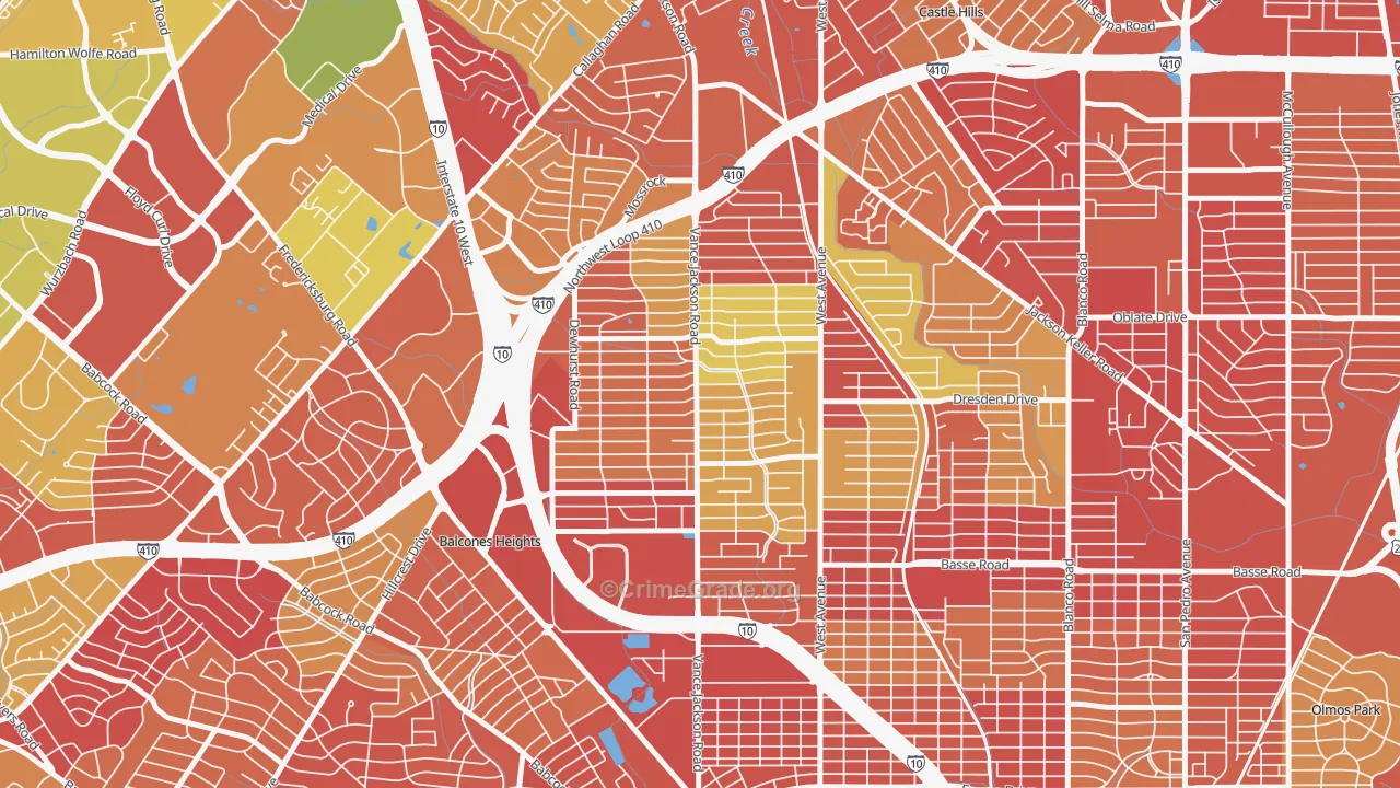 Dellview Area, San Antonio, TX Map of Arson Rates