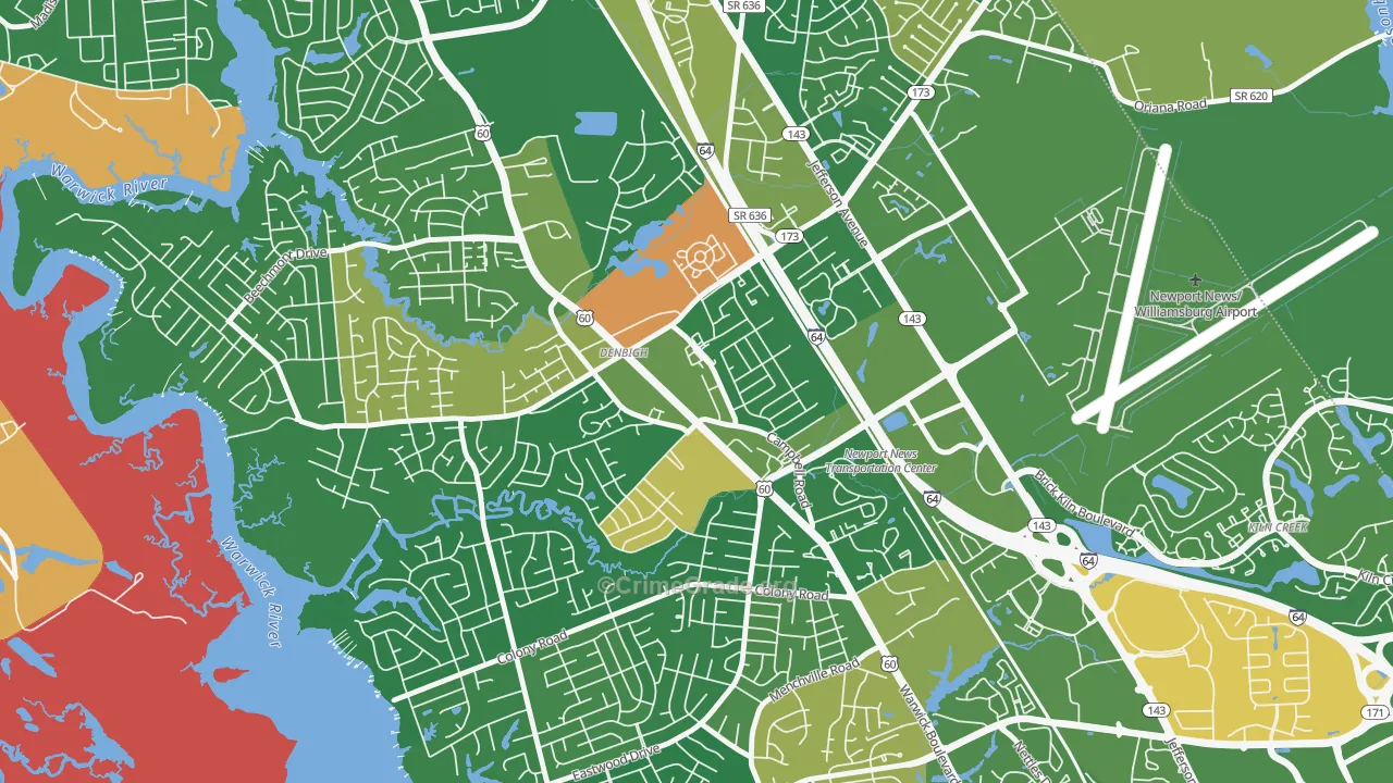 Denbigh, Newport News, VA Map of Arson Rates