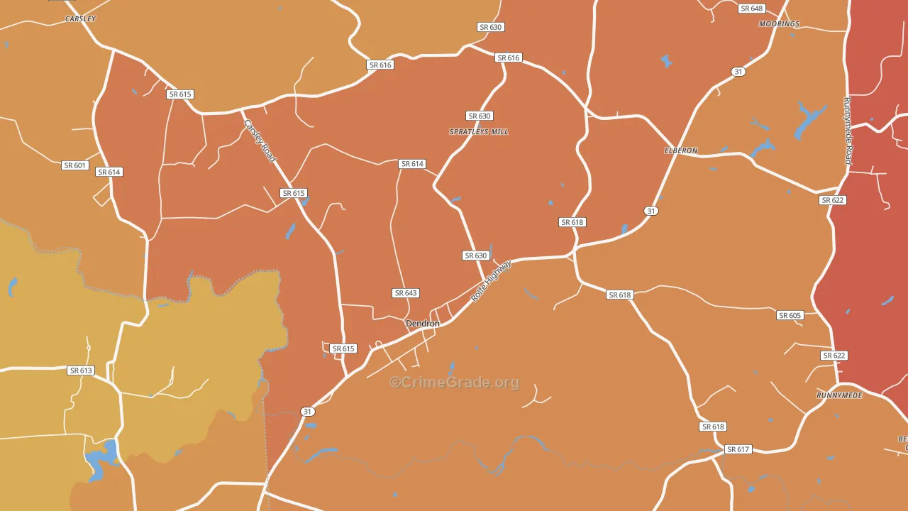 Dendron, VA Map of Arson Rates
