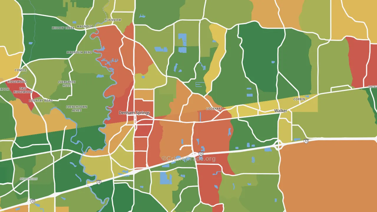 Denham Springs, LA Map of Arson Rates