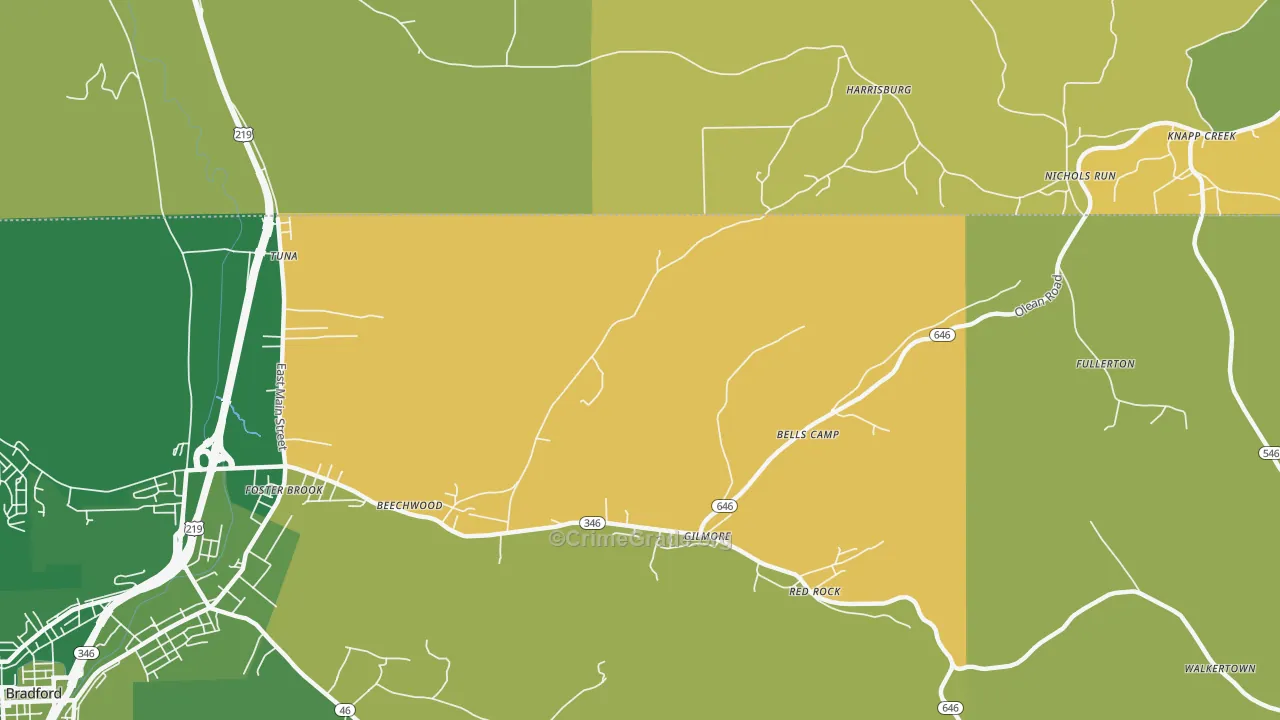 Derrick City, PA Map of Arson Rates