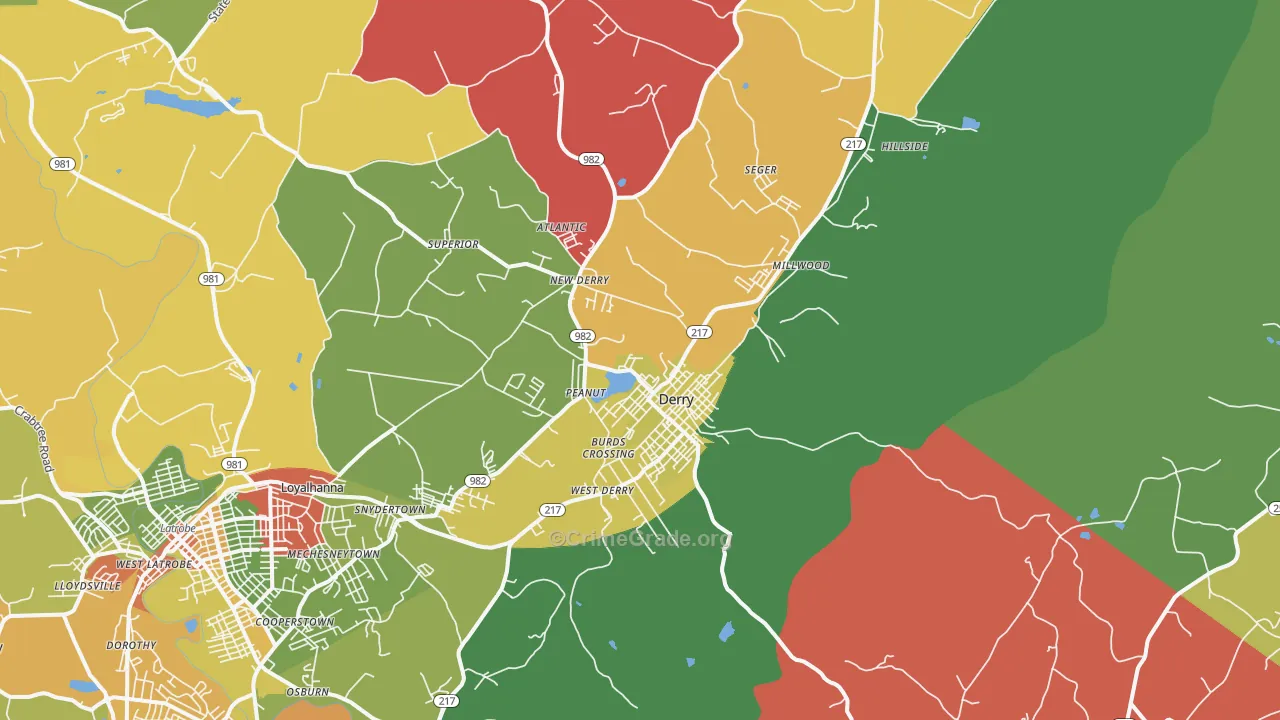 Derry, PA Map of Arson Rates