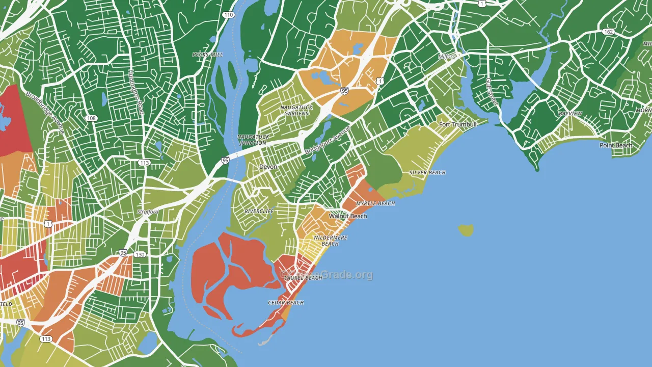 Devon-Walnut Beach, Milford, CT Map of Arson Rates
