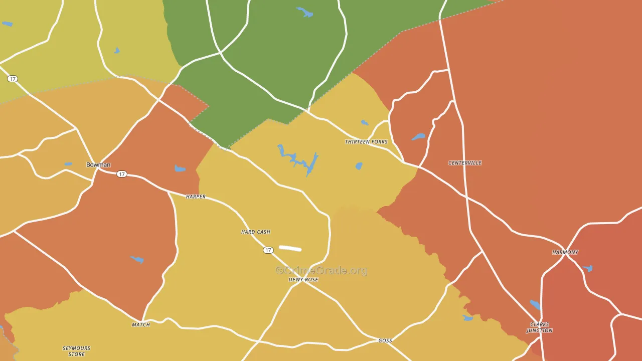 Dewy Rose, GA Map of Arson Rates