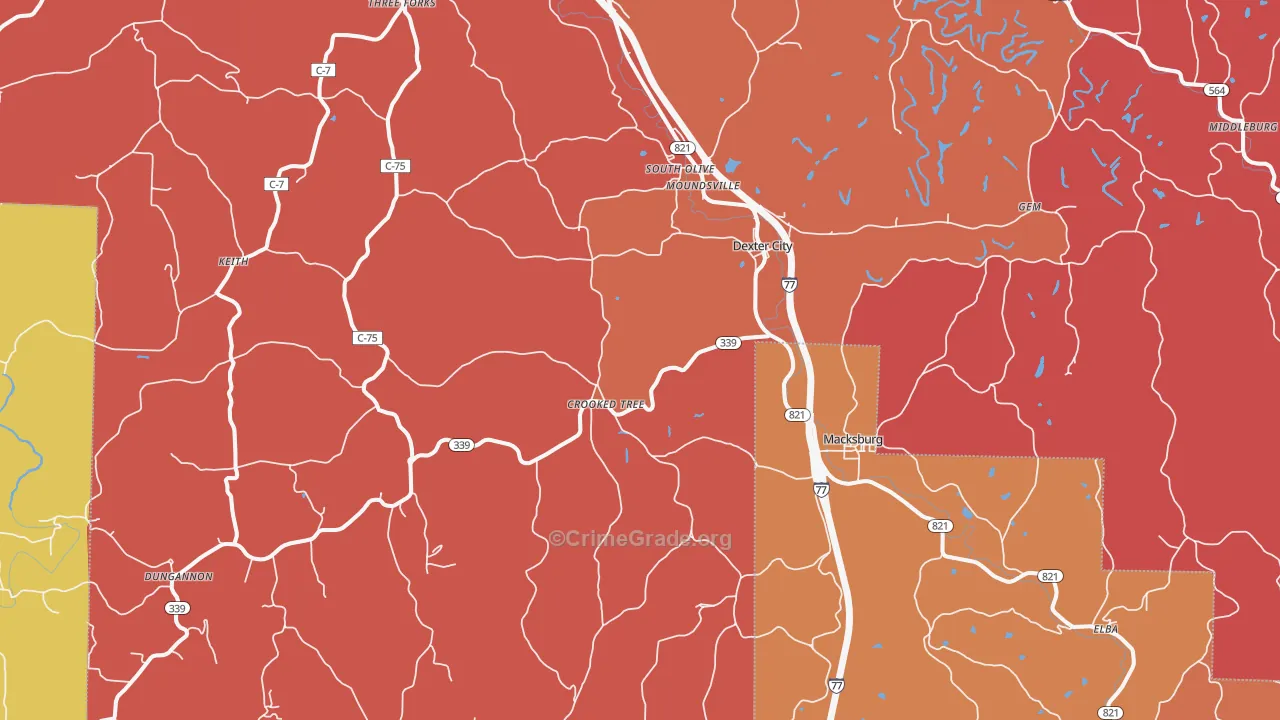 Dexter City, OH Map of Arson Rates