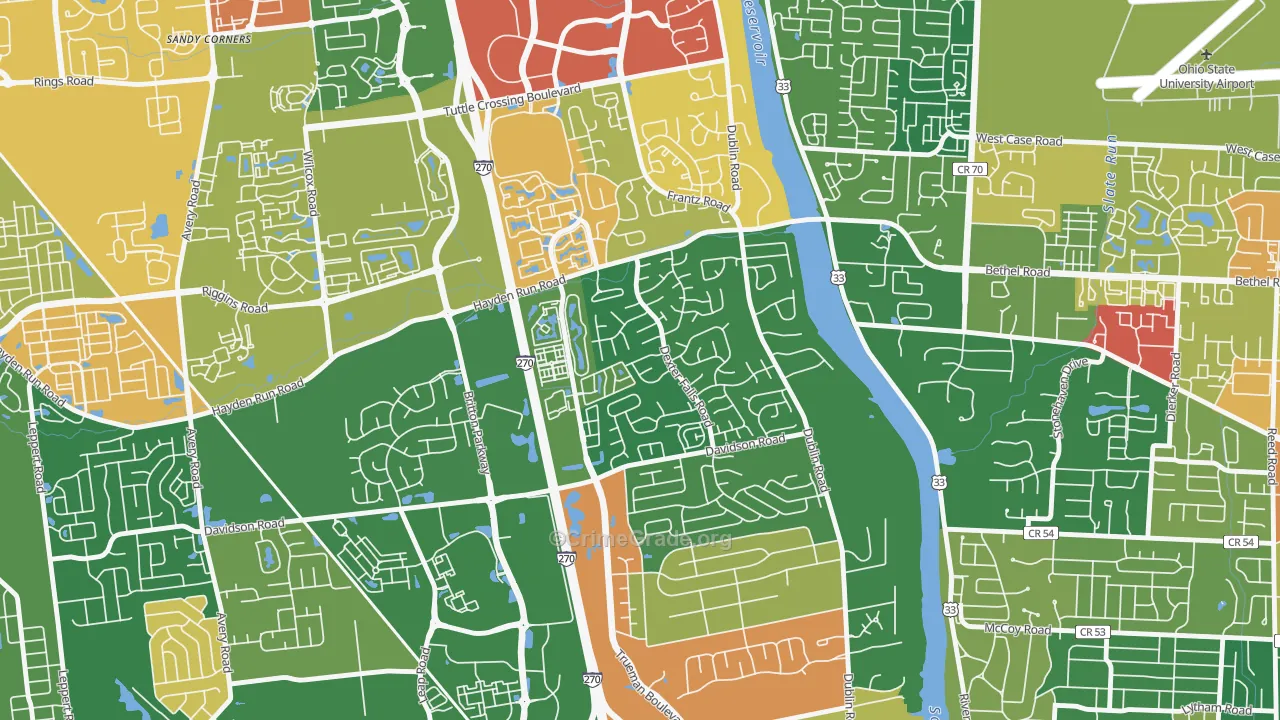 Dexter Falls, Columbus, OH Map of Arson Rates