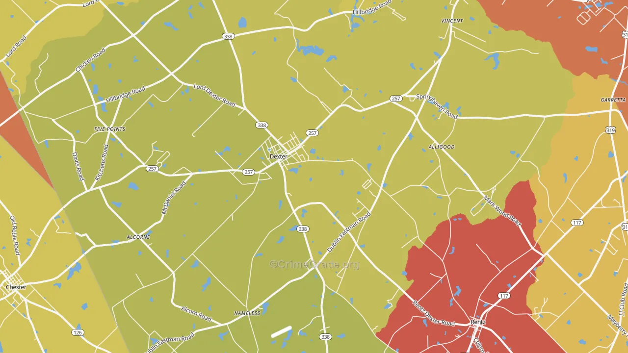 Dexter, GA Map of Arson Rates