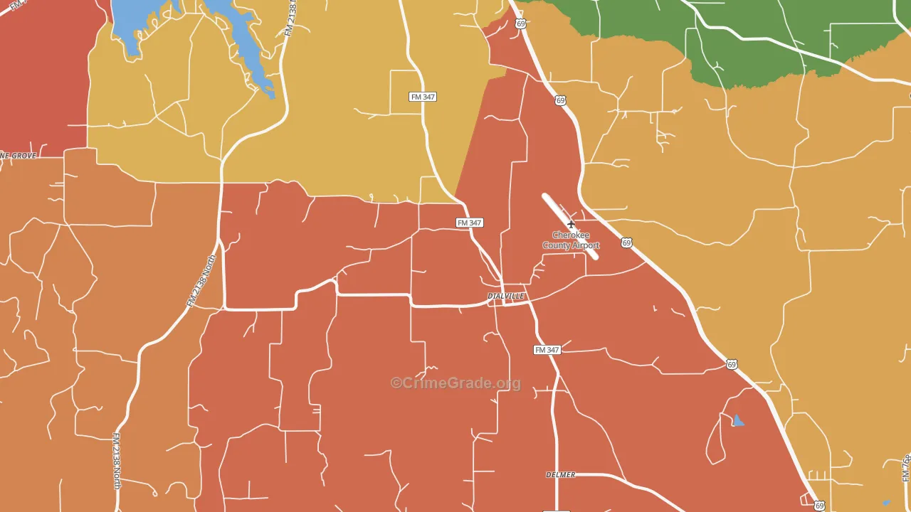 Dialville, TX Map of Arson Rates