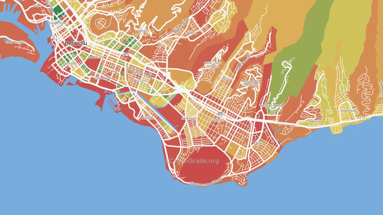 Diamond Head-Kapahulu-St Louis, Honolulu, HI Map of Arson Rates