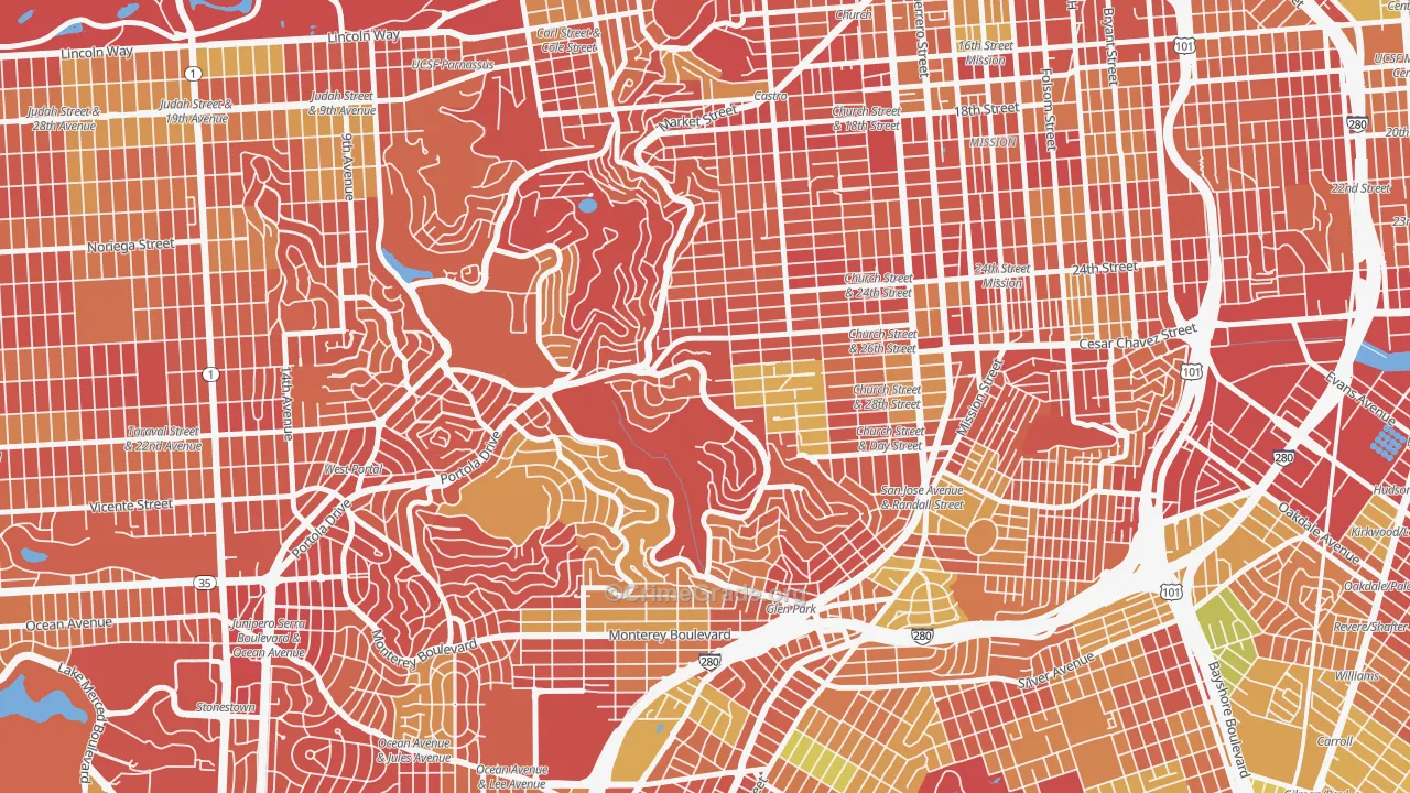 Diamond Heights, San Francisco, CA Map of Arson Rates