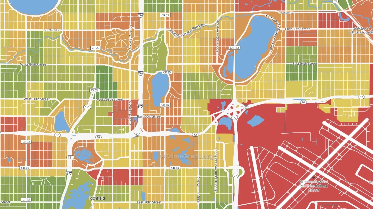 Diamond Lake, Minneapolis, MN Map of Arson Rates