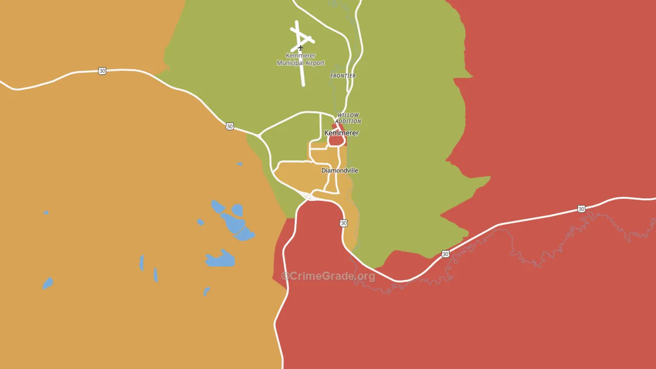 Diamondville, WY Map of Arson Rates