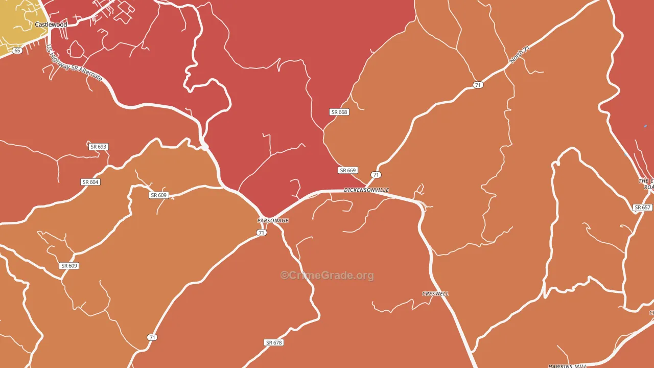 Dickensonville, VA Map of Arson Rates