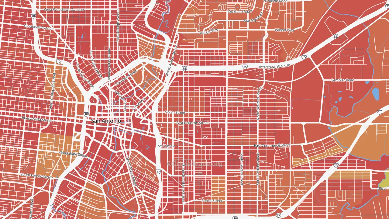 Dignowity Hill, San Antonio, TX Map of Arson Rates