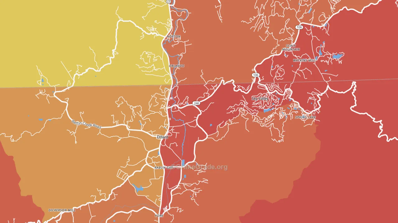 Dillard, GA Map of Arson Rates