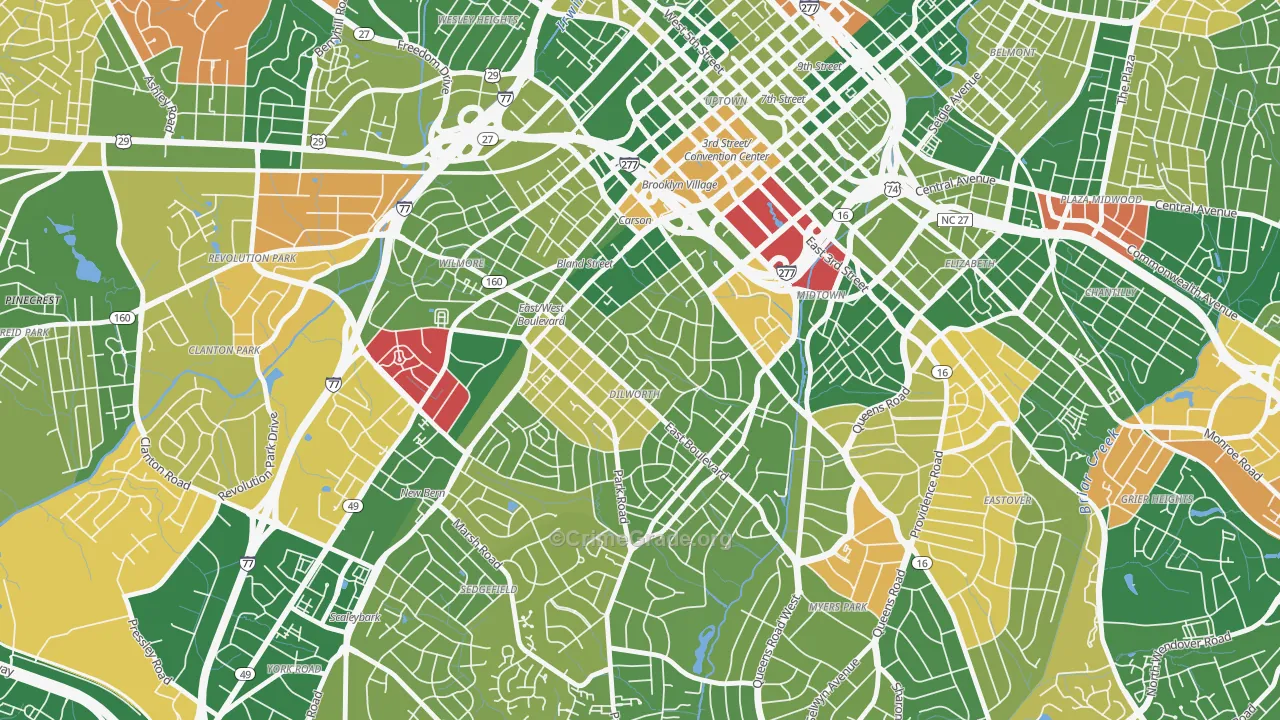 Dilworth, Charlotte, NC Map of Arson Rates