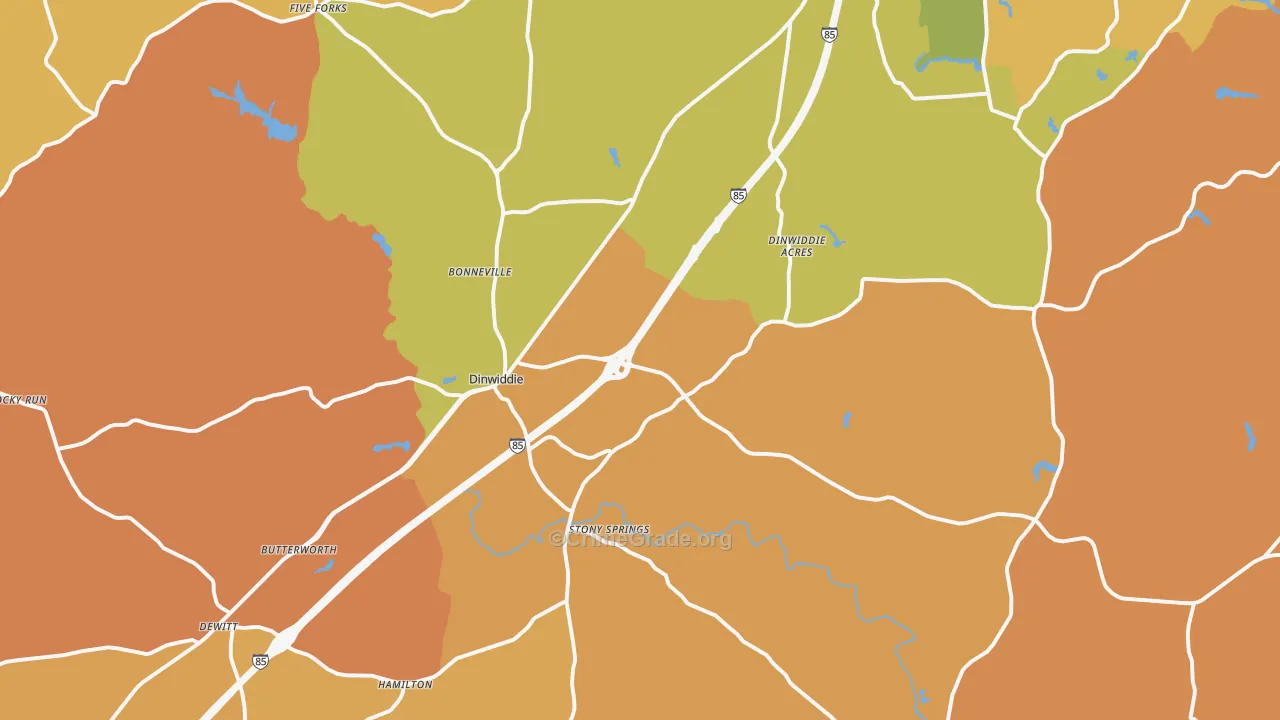 Dinwiddie, VA Map of Arson Rates