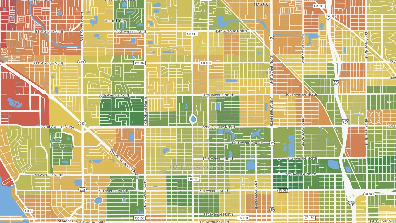Disston Heights, St. Petersburg, FL Map of Arson Rates