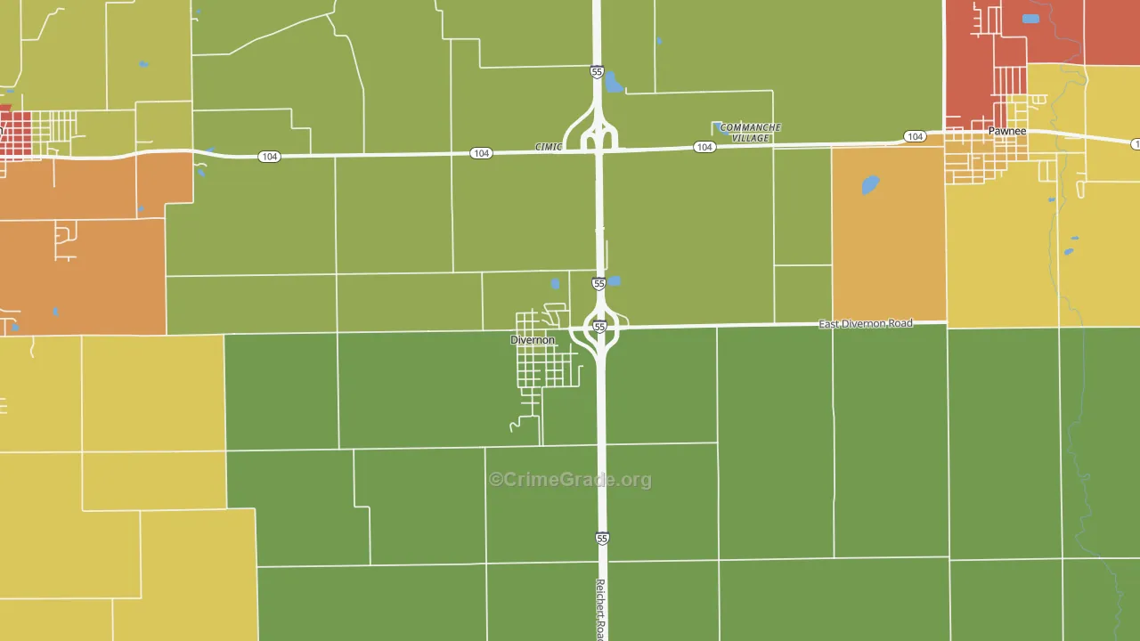 Divernon, IL Map of Arson Rates