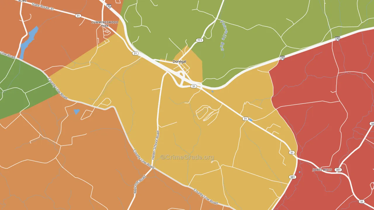 Donegal, PA Map of Arson Rates