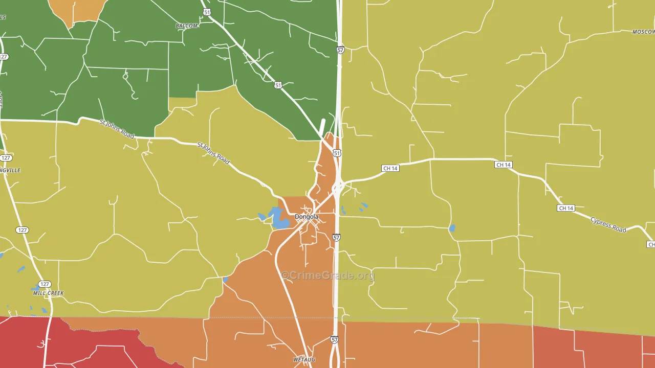 Dongola, IL Map of Arson Rates