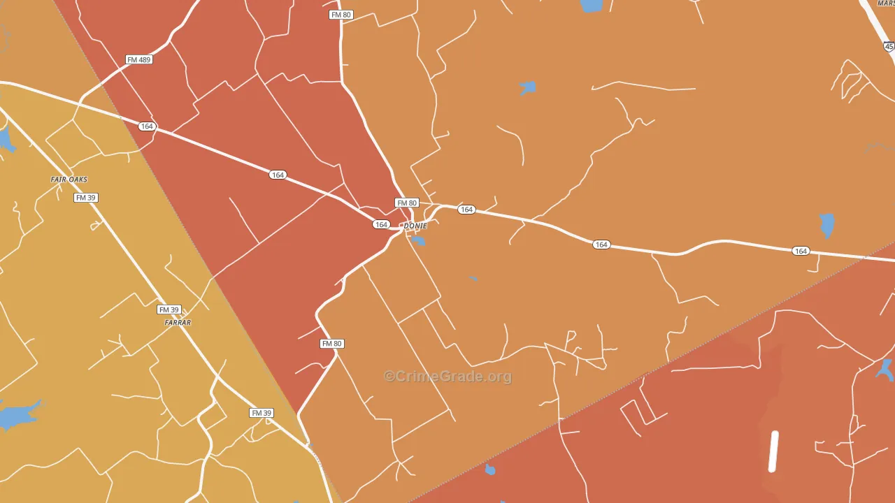 Donie, TX Map of Arson Rates