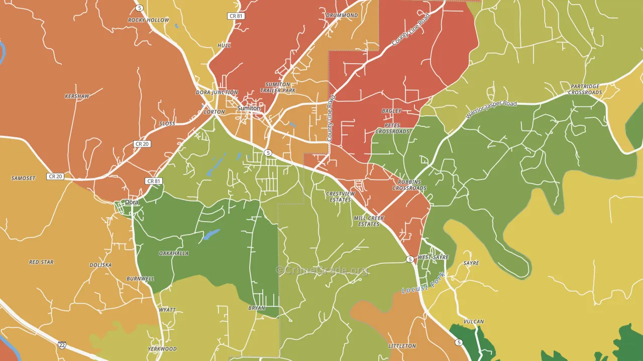 Dora, AL Map of Arson Rates