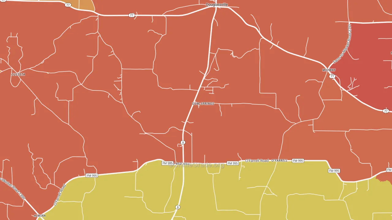 Douglassville, TX Map of Arson Rates
