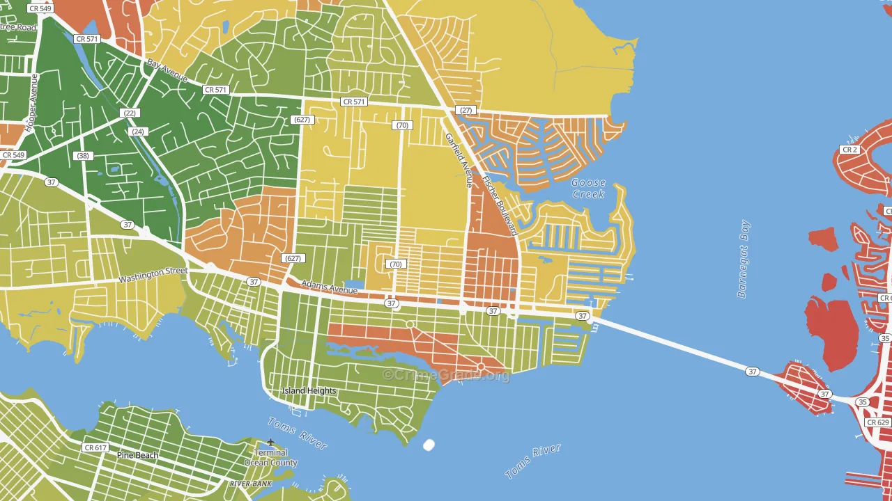 Dover Heights, Toms River, NJ Map of Arson Rates