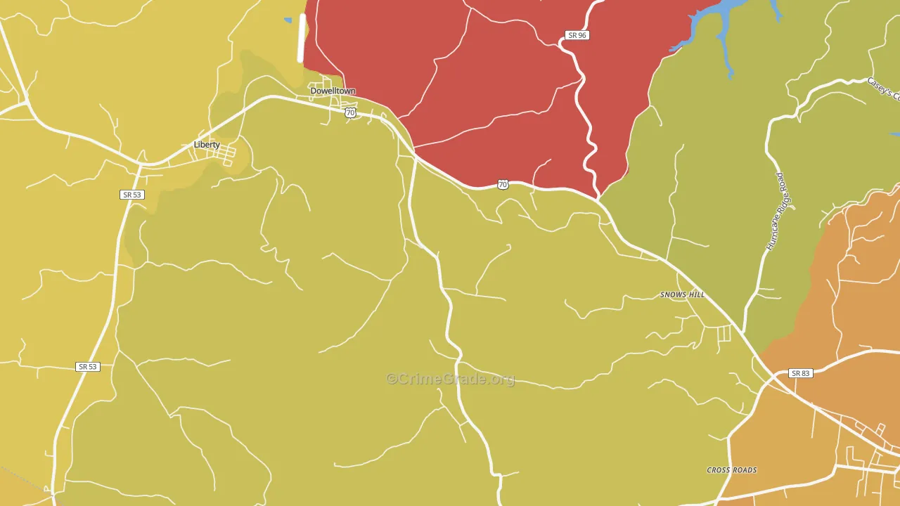 Dowelltown, TN Map of Arson Rates