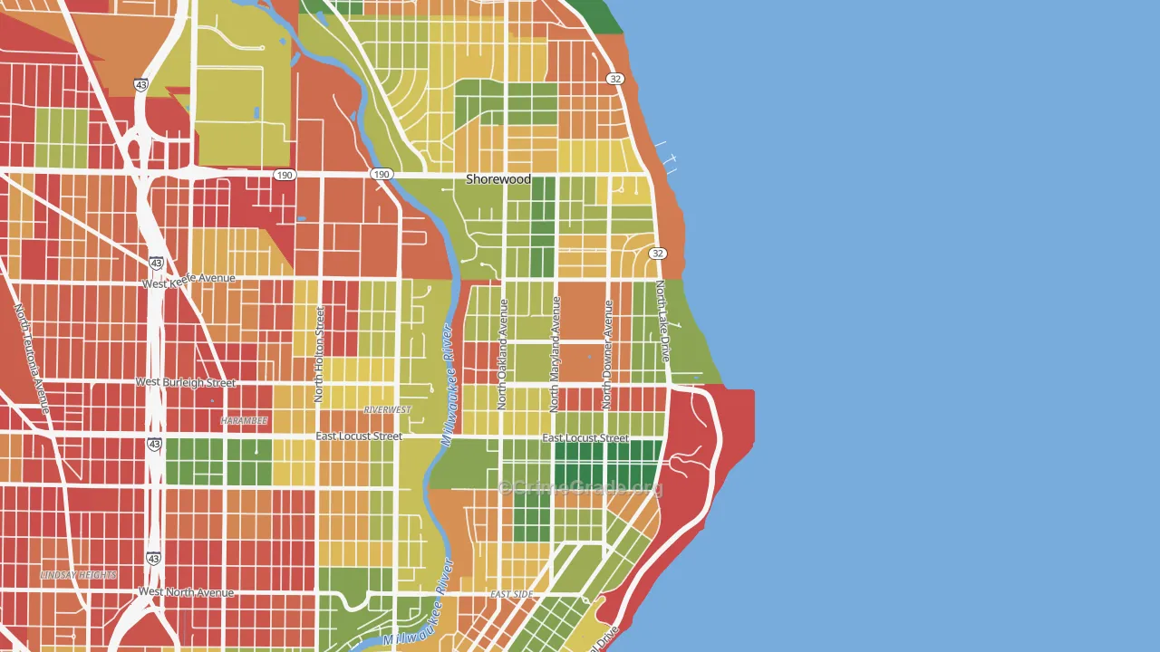 Downer Woods, Milwaukee, WI Map of Arson Rates