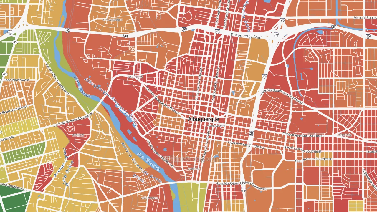 Downtown, Albuquerque, NM Map of Arson Rates