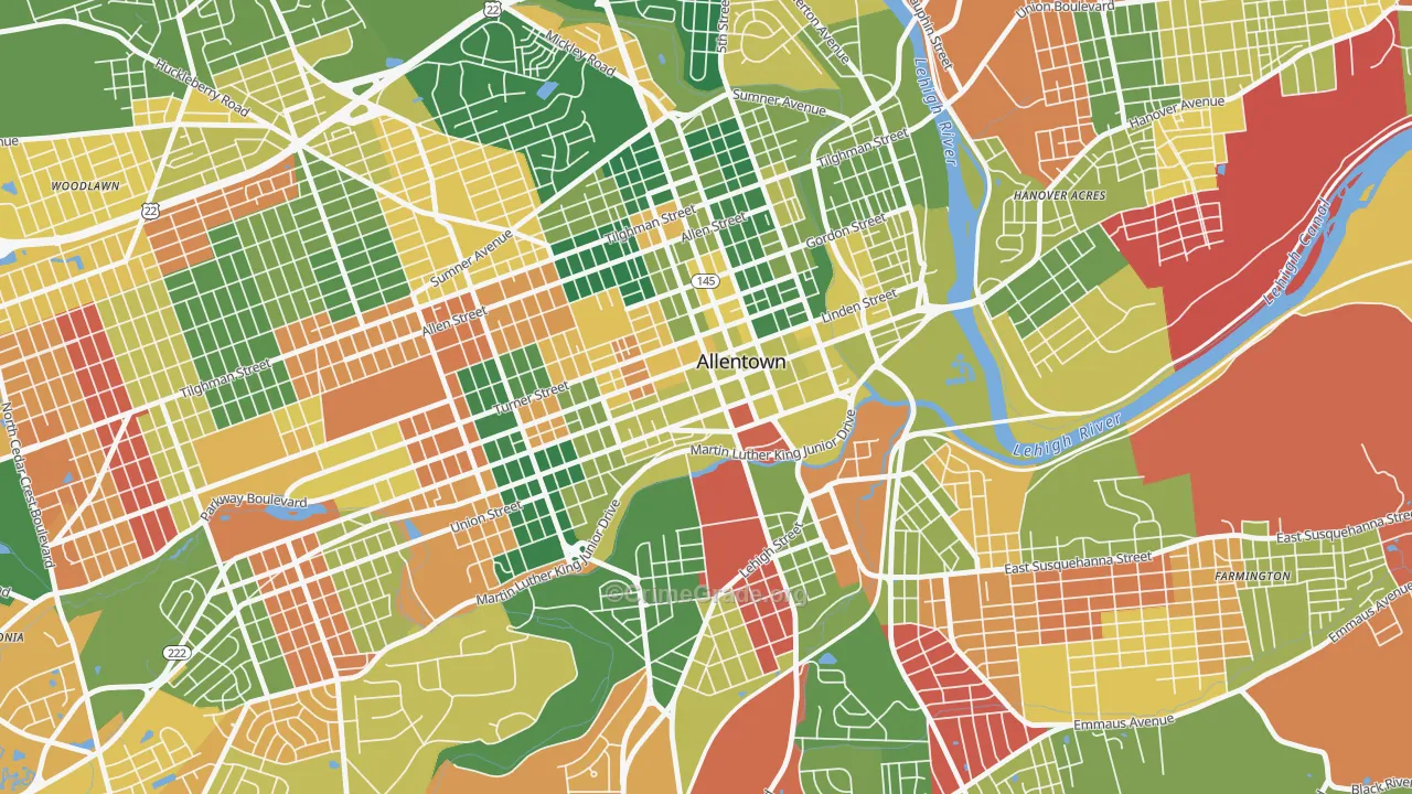 Downtown, Allentown, PA Map of Arson Rates