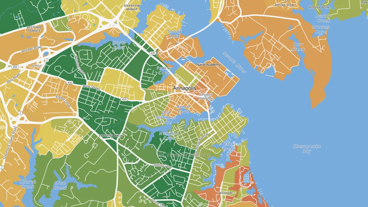 Downtown Annapolis, Annapolis, MD Map of Arson Rates