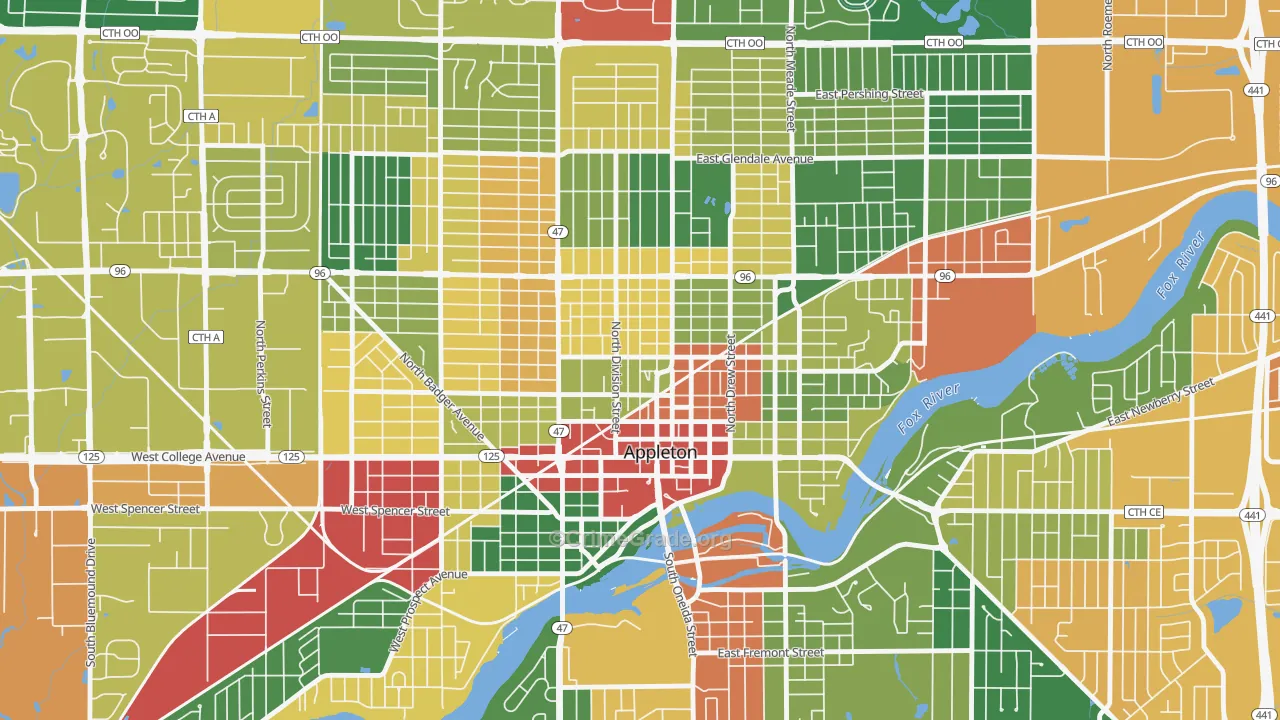 Downtown Appleton, Appleton, WI Map of Arson Rates