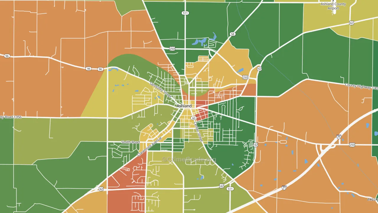 Downtown Ashland, Ashland, OH Map of Arson Rates