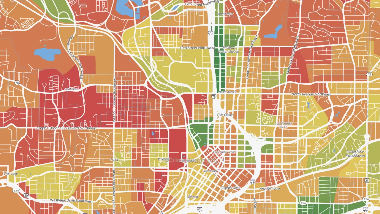 Downtown, Atlanta, GA Map of Arson Rates