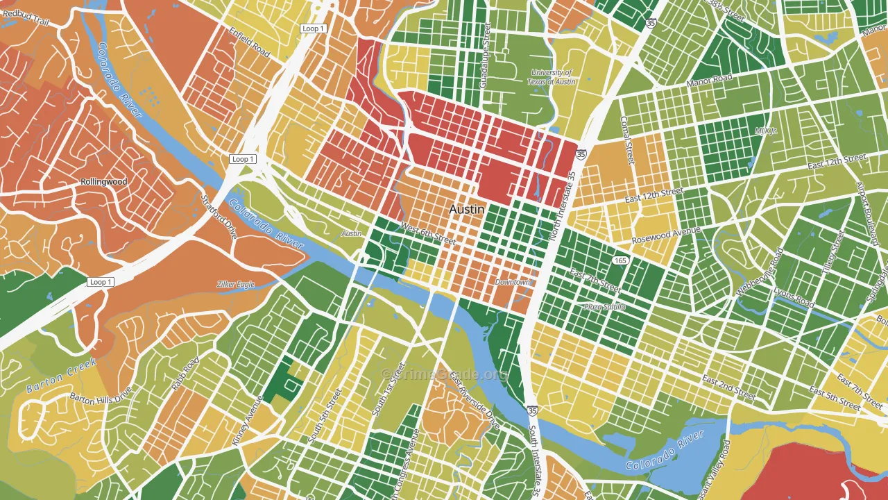 Downtown Austin, Austin, TX Map of Arson Rates