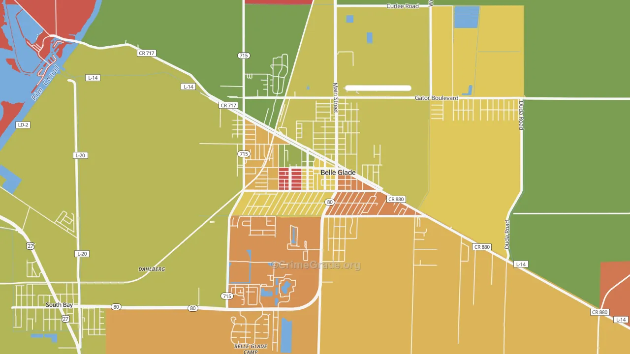 Downtown Belle Glade, Belle Glade, FL Map of Arson Rates