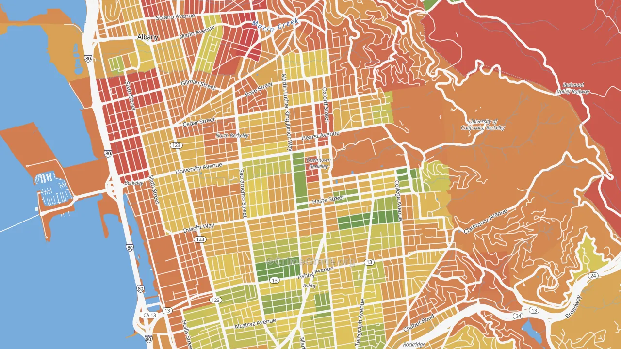 Downtown Berkeley, Berkeley, CA Map of Arson Rates